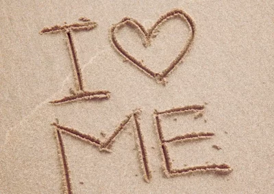 I love me written in the sand on a South Hams Devon beach